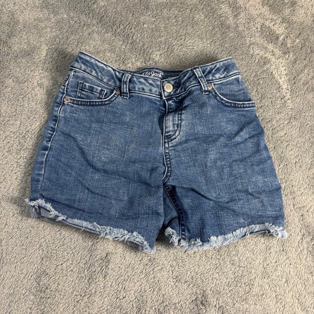Cat & Jack Girls Ultimate Stretch Denim Midi Shorts Blue Size L 10/12 Frayed Hem